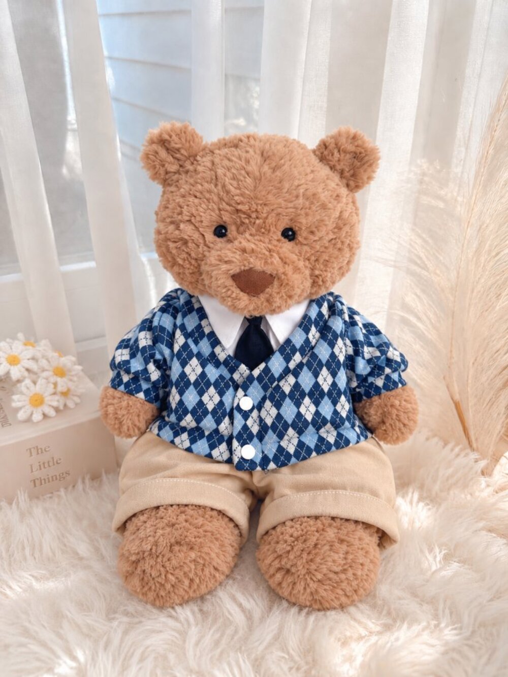 Large Bartholomew Bear Clothes - Blue Plaid Outfit